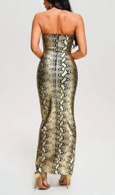 MIDIKLEID MIT SCHLANGENPRINT UND SCHNÜRUNG